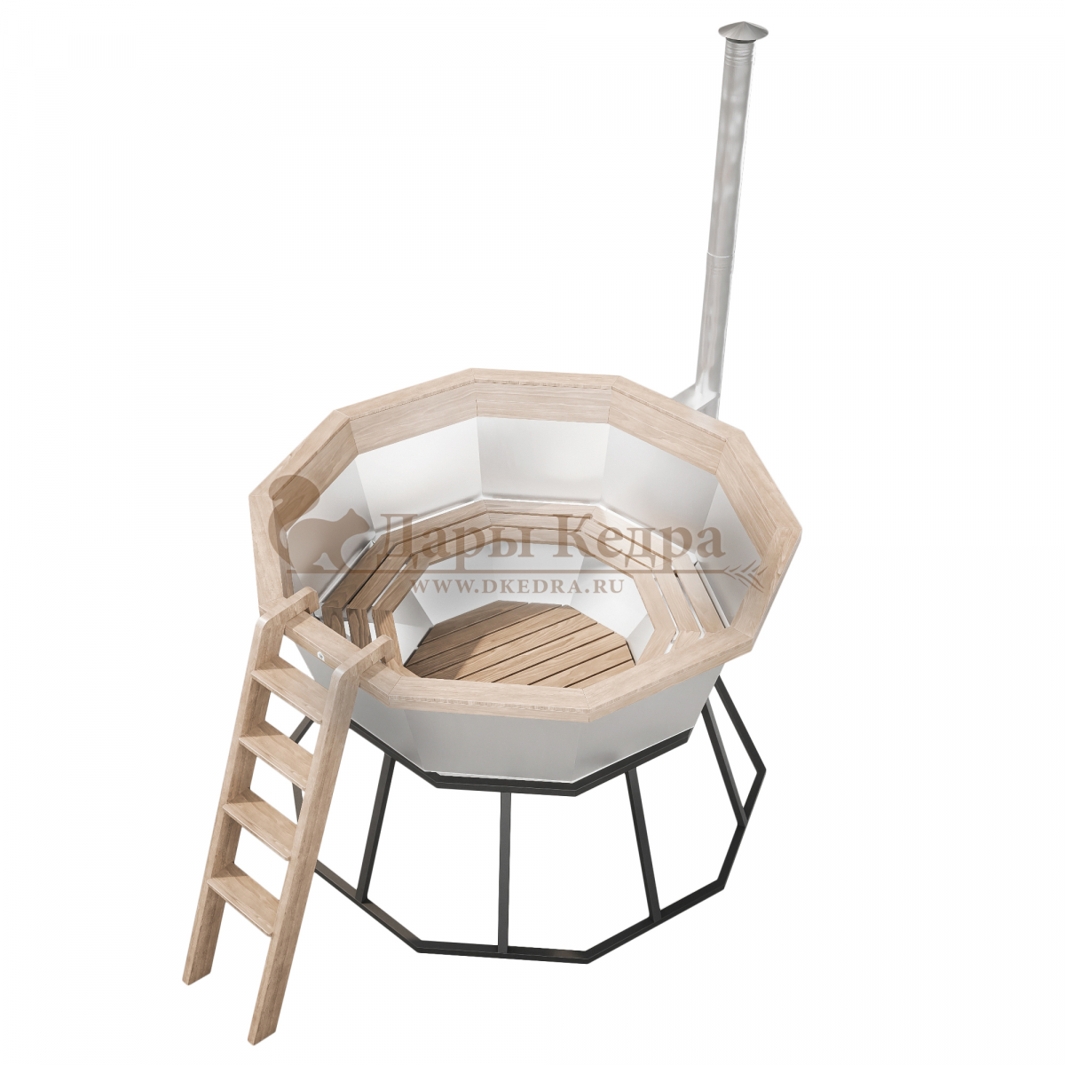 Банный чан из нержавеющей стали Ø-2350 на подставке с приварной печью с водяной рубашкой